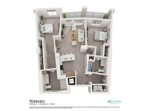 A floor plan of a two bedroom apartment.
